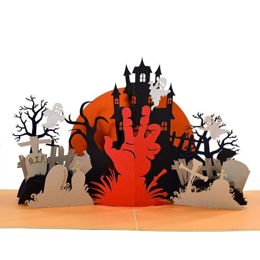 Halloween Haunted House 3D Pop Up Card - Graveyard Scene