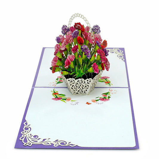 Carnation Flower Basket 3D Pop Up Card - Spring Collection