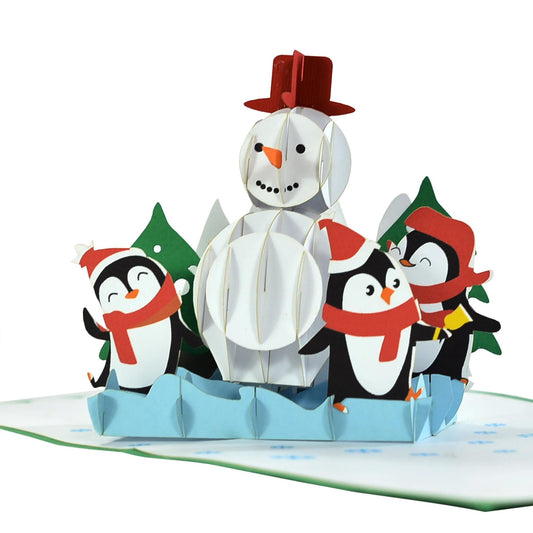 Snowman and Penguins 3D Christmas Pop Up Card