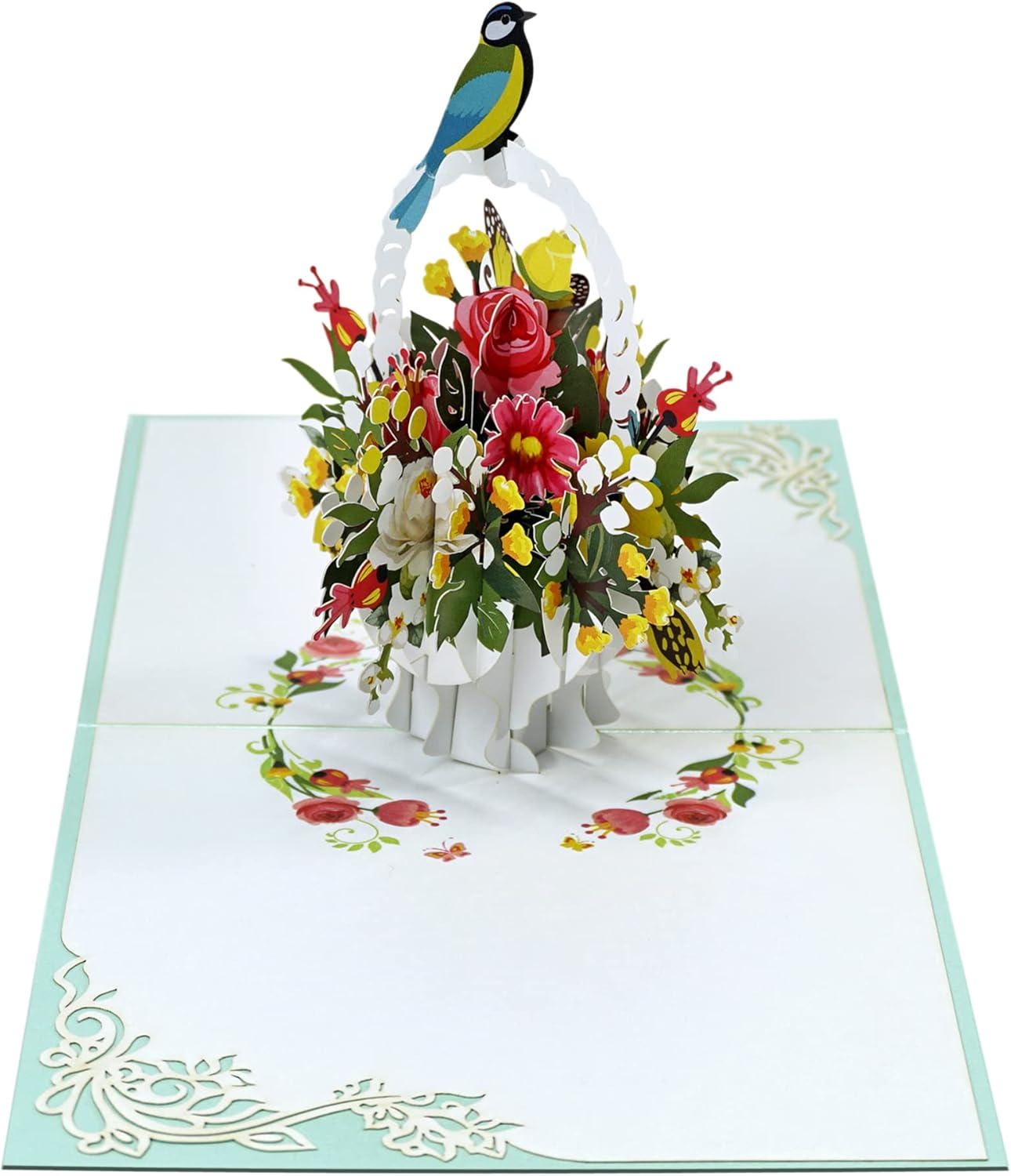 Flower Basket Bird 3D Pop Up Card - Spring Collection