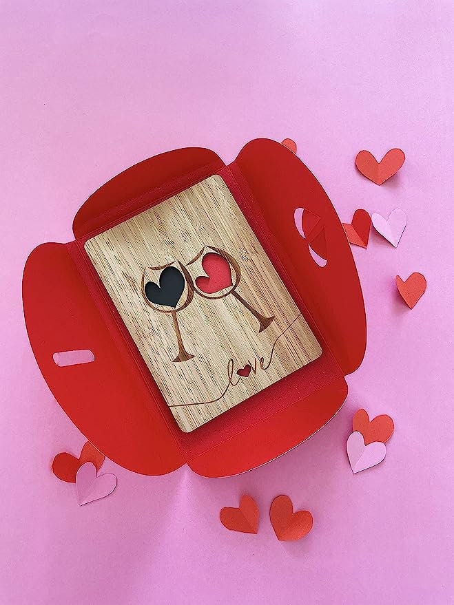 Wine Glass Toast Bamboo Card - Romantic Date Invitation