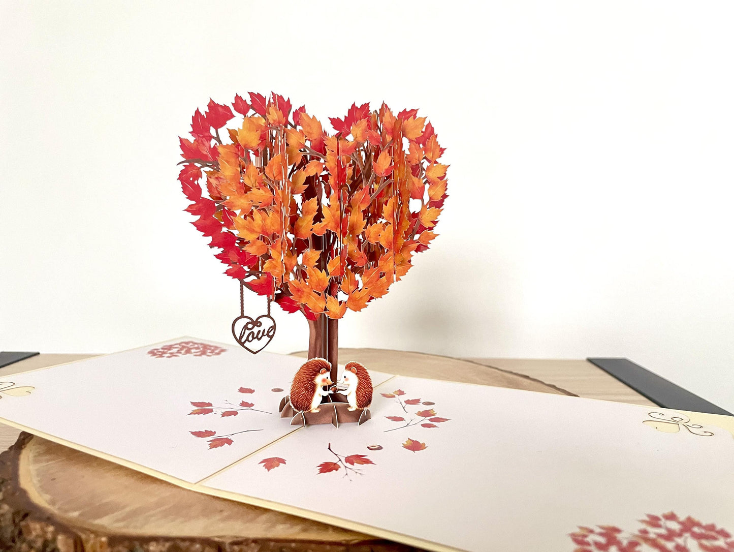 Hedgehogs in Heart Tree 3D Pop Up Card