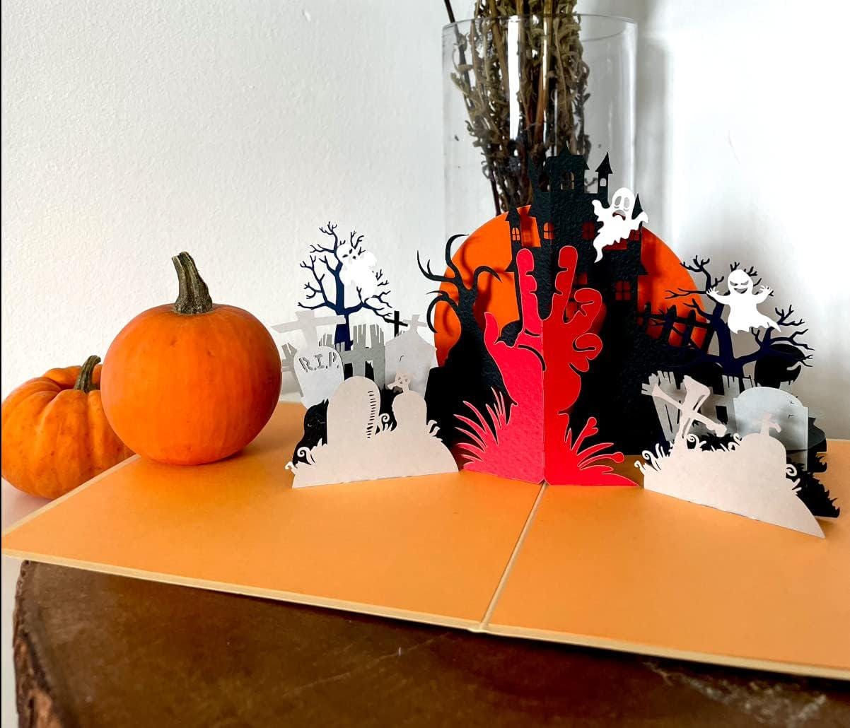 Halloween Haunted House 3D Pop Up Card - Graveyard Scene