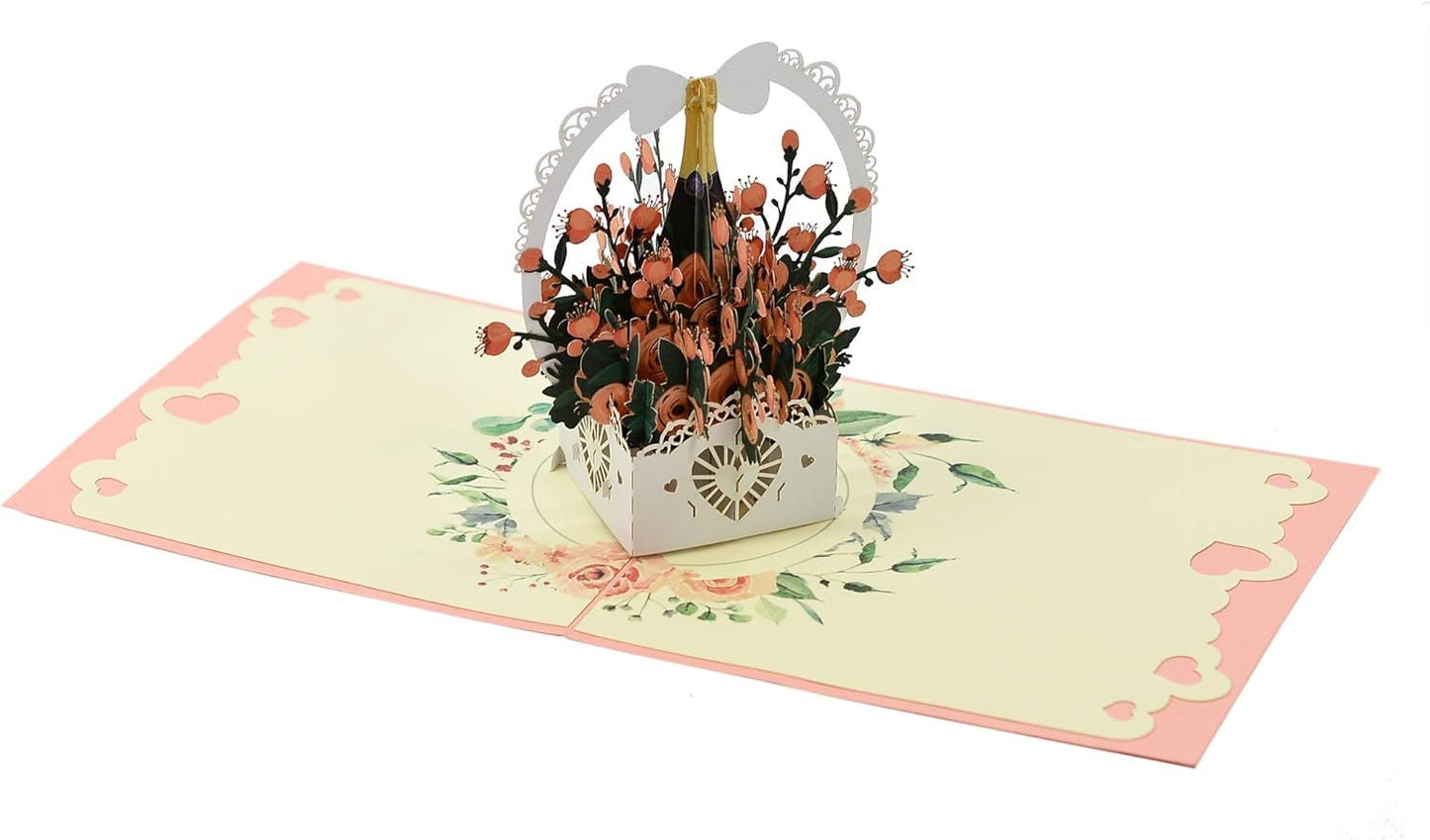 Rose Wine Basket 3D Pop Up Card - Spring Collection