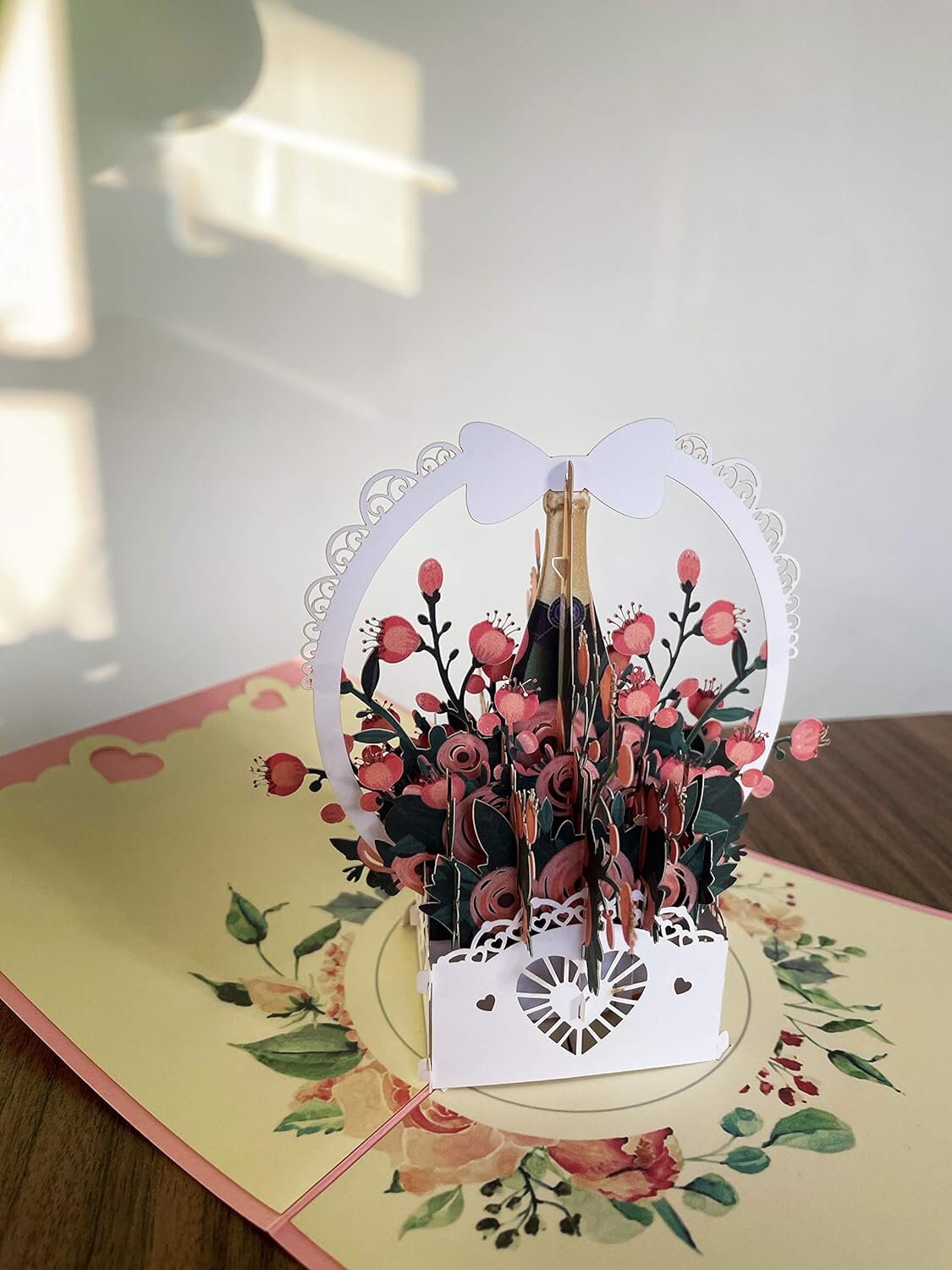 Rose Wine Basket 3D Pop Up Card - Spring Collection