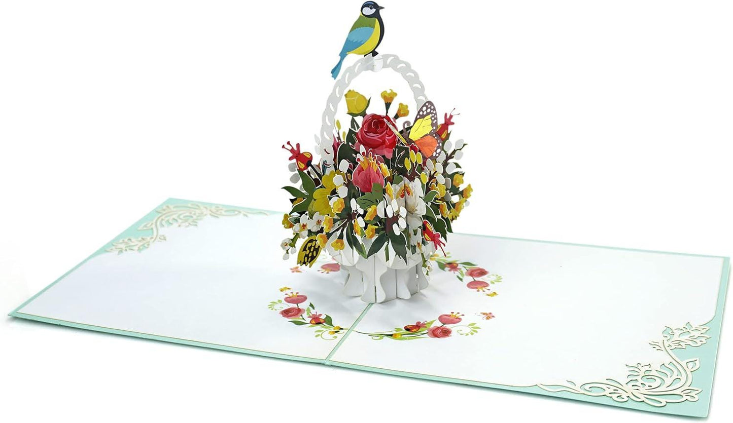 Flower Basket Bird 3D Pop Up Card - Spring Collection