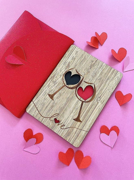 Wine Glass Toast Bamboo Card - Romantic Date Invitation