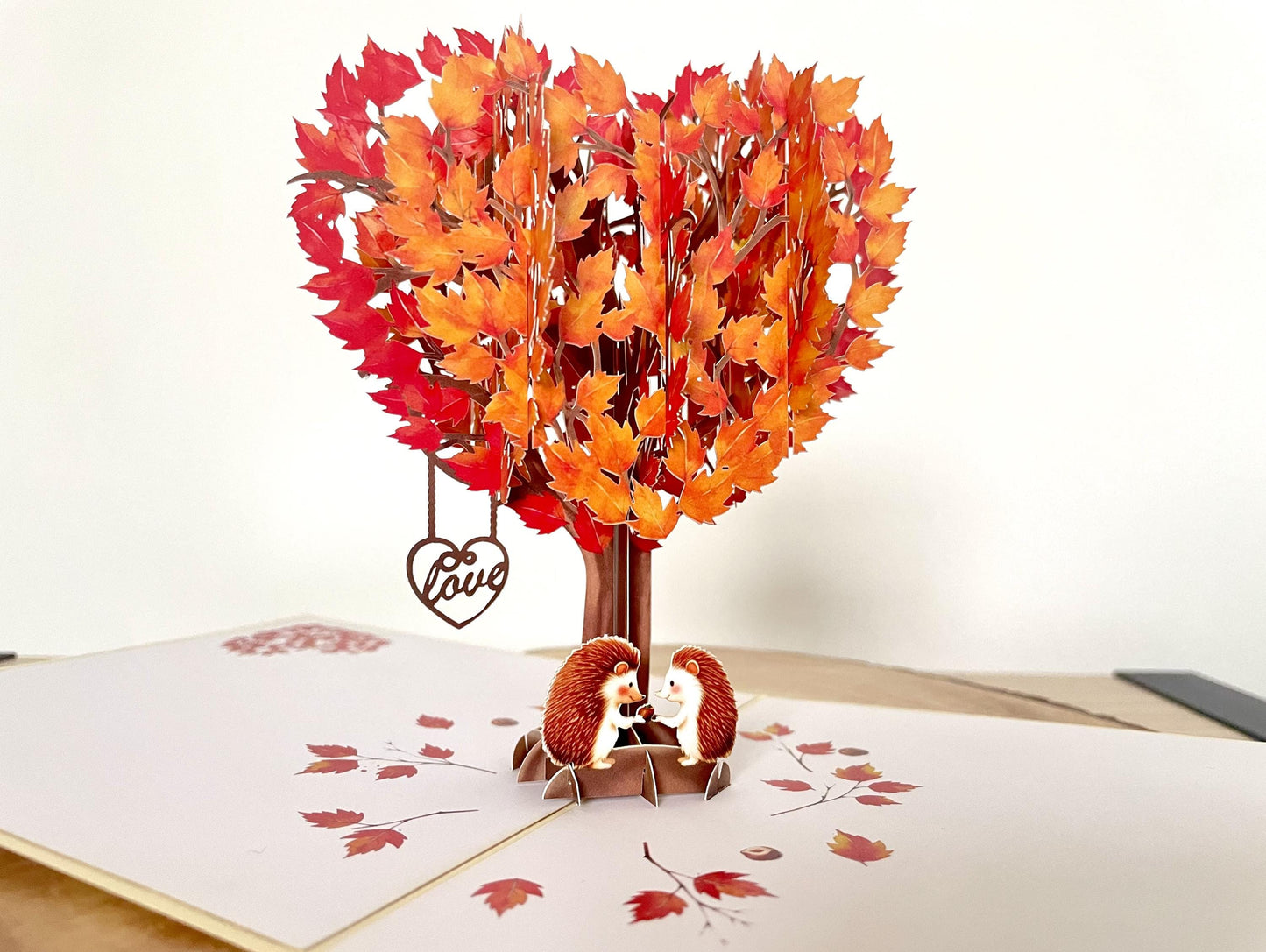 Hedgehogs in Heart Tree 3D Pop Up Card
