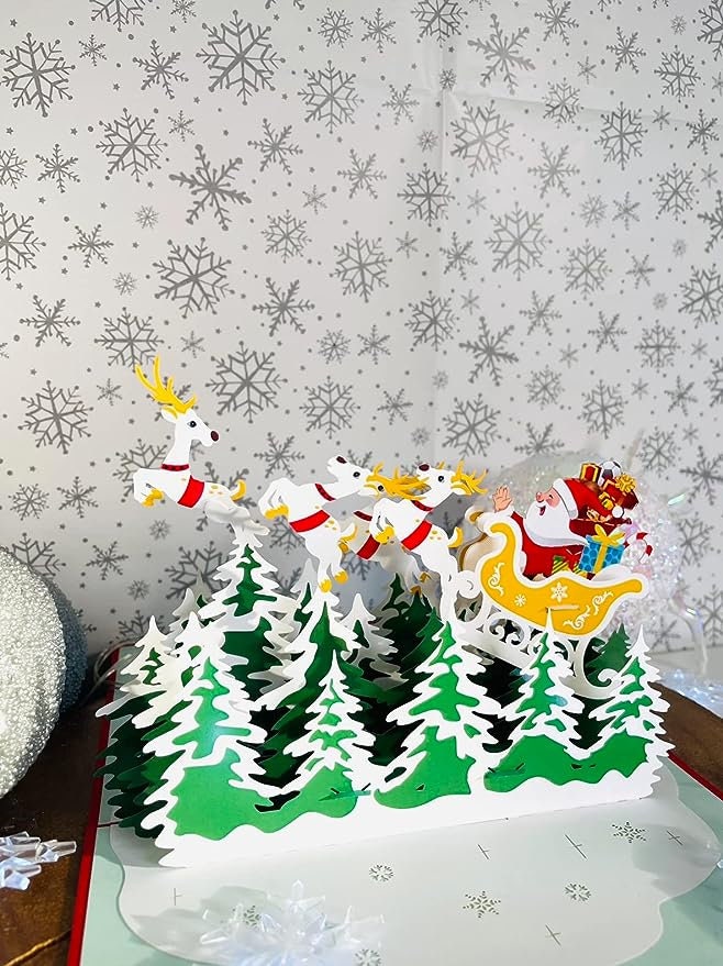 Santa Claus Sleigh and Reindeer 3D Pop Up Card