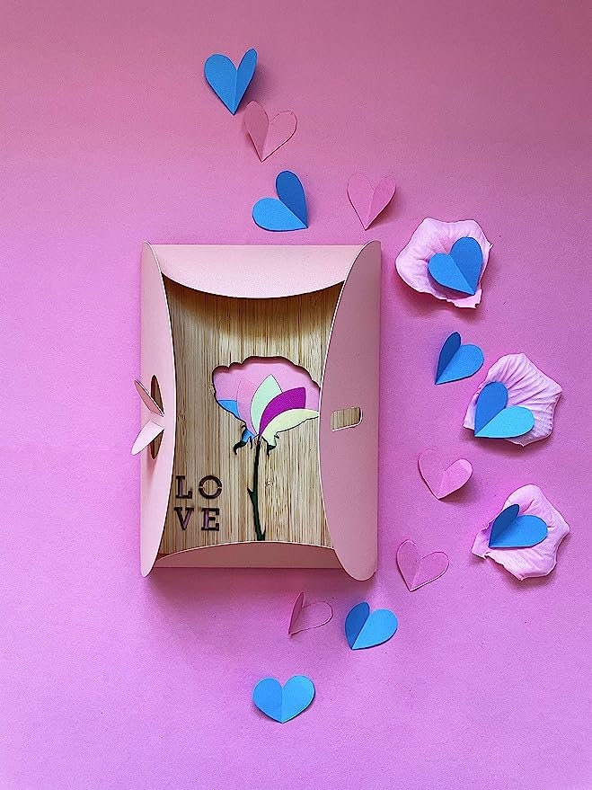 Pink Love Flower Wooden Card - Birthday Gift