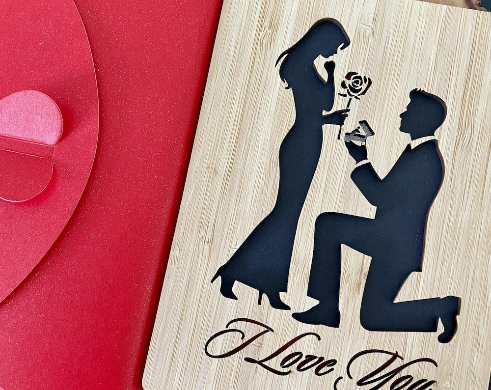 Romantic Engagement I Love You Wooden Card
