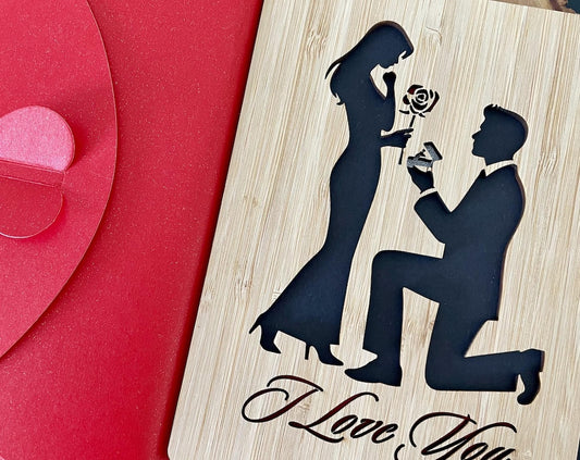Romantic Engagement I Love You Wooden Card