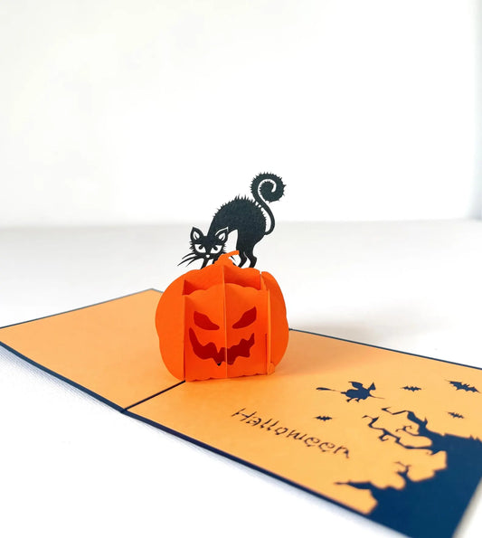 Halloween Pumpkin Black Cat 3D Pop Up Card