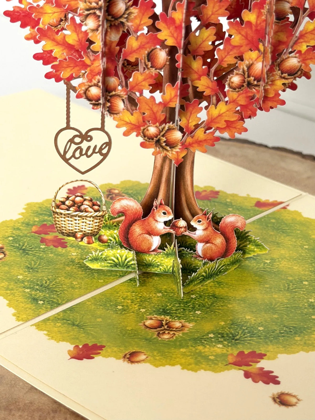 Squirrel Couple in Hazelnut Tree – Romantic 3D Pop-Up Anniversary Card