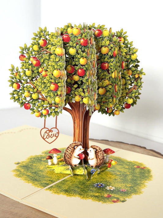 Hedgehogs Couple in Apple Tree Pop-Up 3D Card - Romantic Anniversary Card