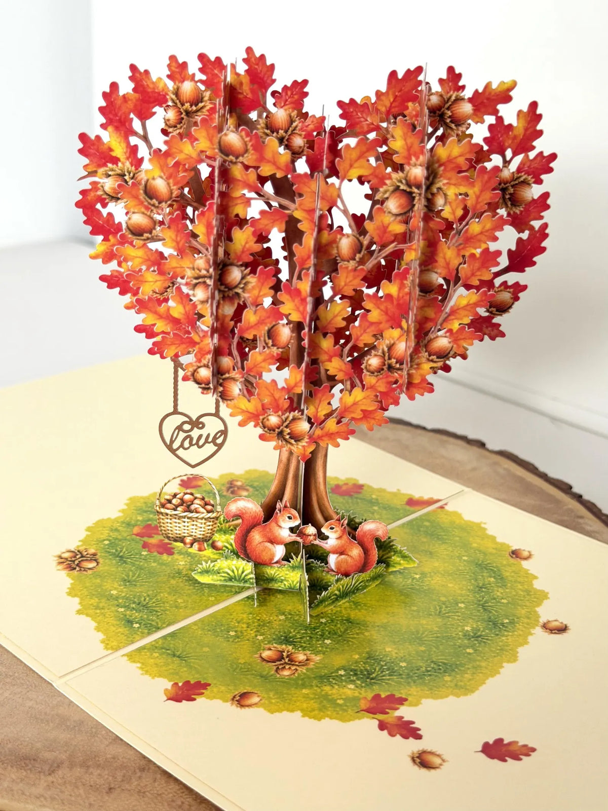 Squirrel Couple in Hazelnut Tree – Romantic 3D Pop-Up Anniversary Card