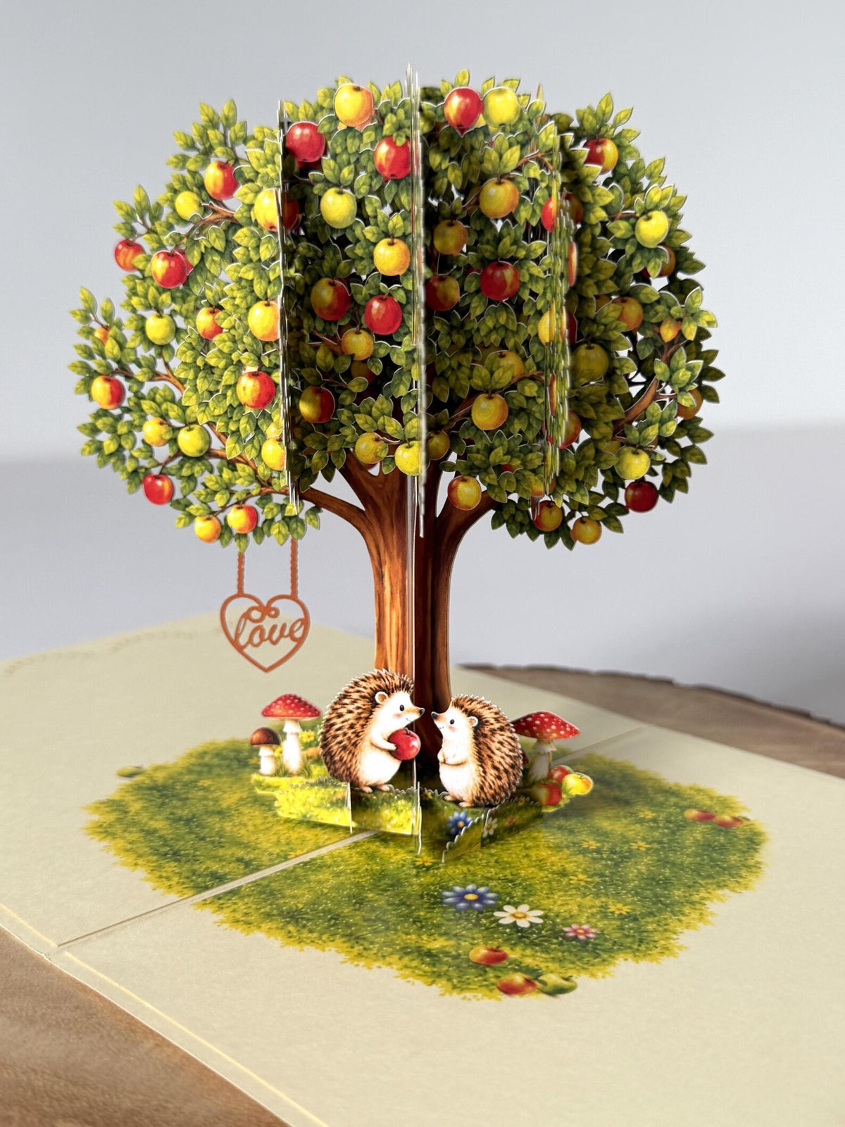 Hedgehogs Couple in Apple Tree Pop-Up 3D Card - Romantic Anniversary Card