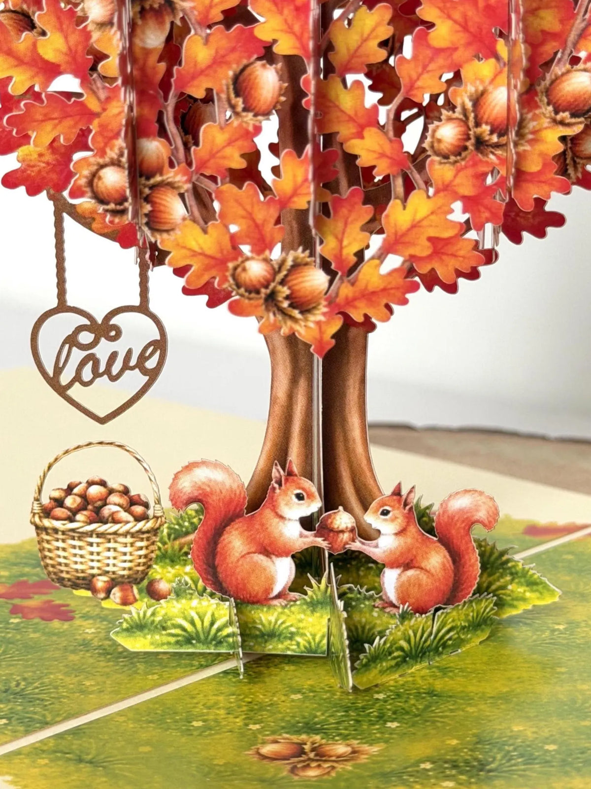 Squirrel Couple in Hazelnut Tree – Romantic 3D Pop-Up Anniversary Card