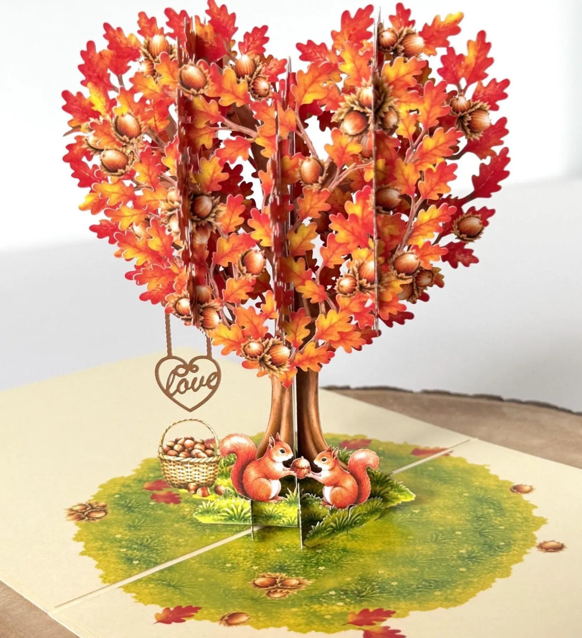Squirrel Couple in Hazelnut Tree – Romantic 3D Pop-Up Anniversary Card