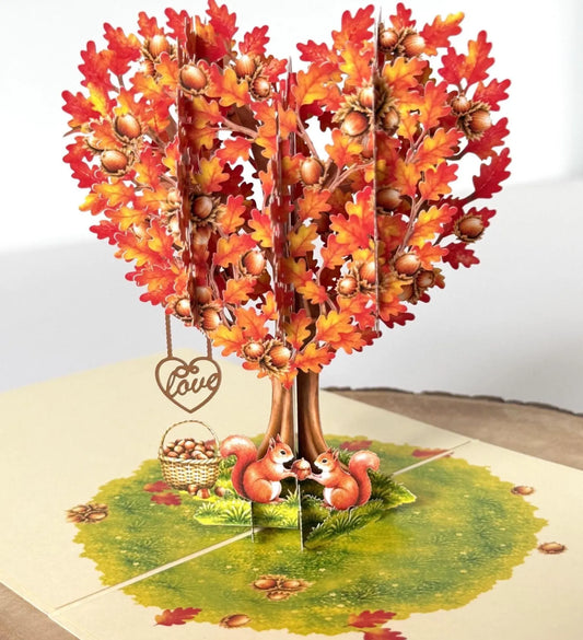 Squirrel Couple in Hazelnut Tree – Romantic 3D Pop-Up Anniversary Card